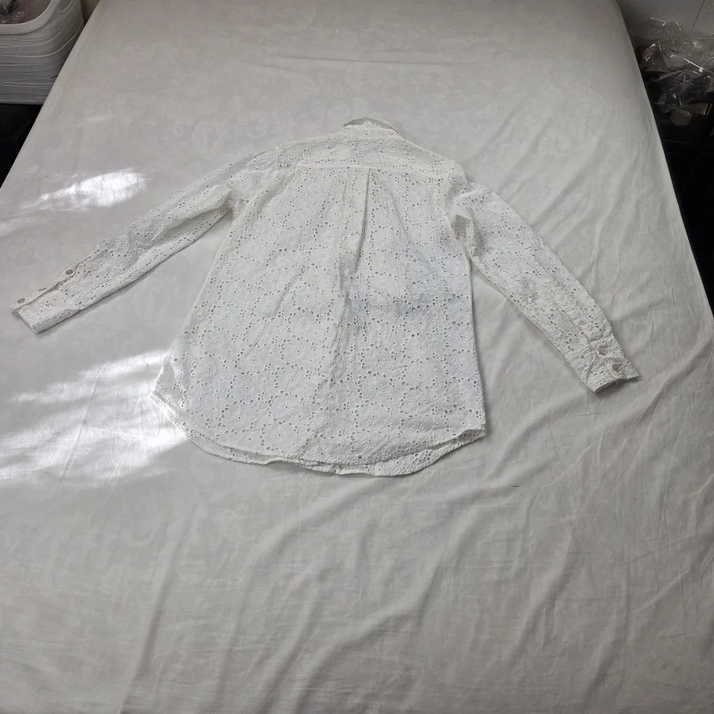 TORY BURCH White Eyelet Cotton‎ Hidden Placket Shirt Size XS